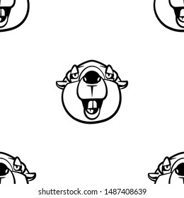Funny cartoon beaver character. Seamless pattern. Design template for wallpapers, wrapping, textile. Black-white animal head. Vector Illustration