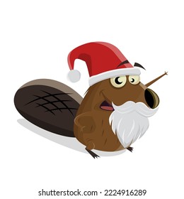 funny cartoon beaver with christmas hat