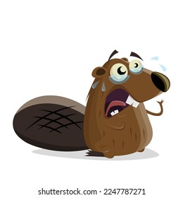 funny cartoon beaver is crying