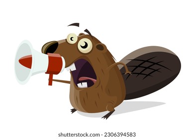 funny cartoon beaver with with megaphone