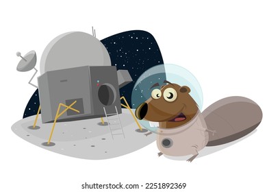 funny cartoon beaver on the moon