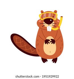 Funny cartoon beaver on a white background. Vector illustration.