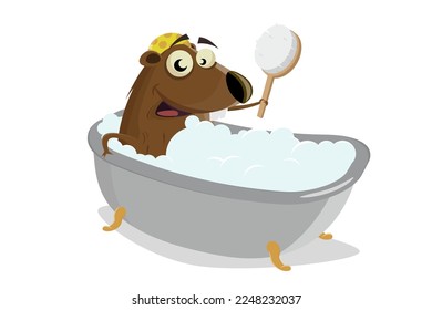 funny cartoon beaver taking a bath