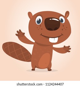 Funny cartoon beaver. Vector illustrated icon of a beaver