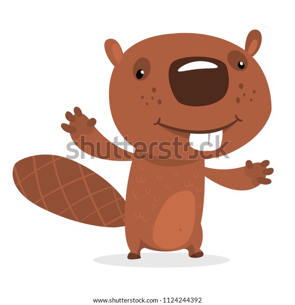 Funny Cartoon Beaver Waving His Hands Stock Vector (Royalty Free ...