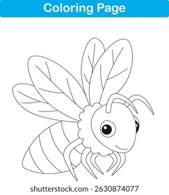 Funny cartoon bee. Coloring pages. Vector illustration