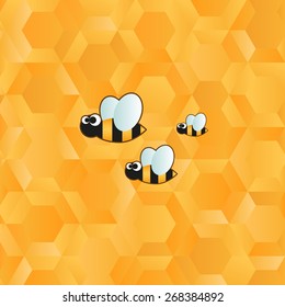 funny cartoon bee and honeycombs icon and pattern
