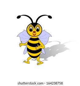 A funny cartoon bee isolated on a white background. Vector-art illustration
