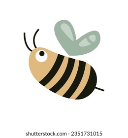 Funny cartoon bee isolated on a white background. Flying striped insect.