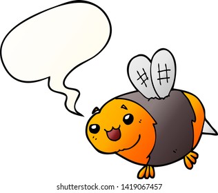 funny cartoon bee with speech bubble in smooth gradient style