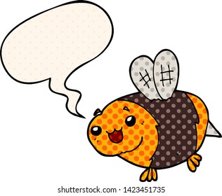 funny cartoon bee with speech bubble in comic book style