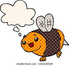 abeja de caricatura divertida con burbuja de pensamiento en estilo de libro de historietas