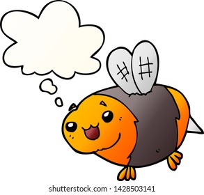 funny cartoon bee with thought bubble in smooth gradient style