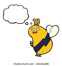 abeja de caricatura divertida con burbuja de pensamiento