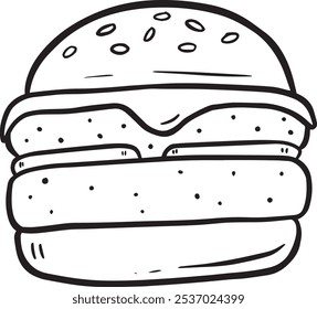 Ilustración divertida del logotipo de la hamburguesa de la carne o de la hamburguesa de queso