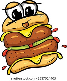Engraçado Cartoon Beef Burger Ou Cheeseburger Ilustração Logotipo