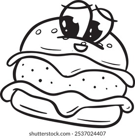 Funny Cartoon Beef Burger Or Cheeseburger Logo Illustration