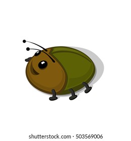 Funny cartoon beetle isolated on white background vector illustration. Zoo Animal and insect concept.