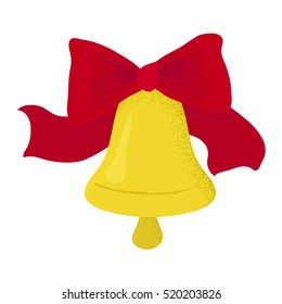 Funny cartoon bell with big red ribbon