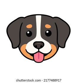 Funny cartoon Bernese Mountain dog head drawing. Cute Sennenhund puppy portrait, vector clip art illustration.