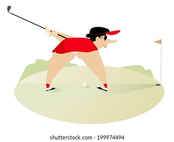 Funny cartoon big bottom women on the golf course 