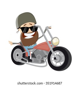 funny cartoon biker riding his bike