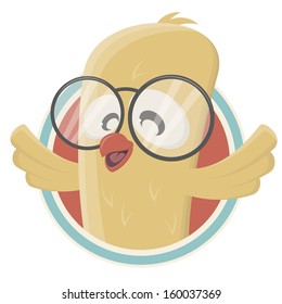 funny cartoon bird in a badge