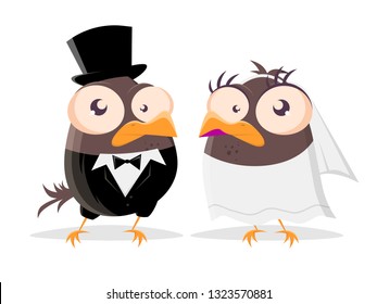 Funny Cartoon Bird Couple Is Getting Married