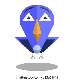 Funny cartoon bird. A crazy blue bird. Character for applications