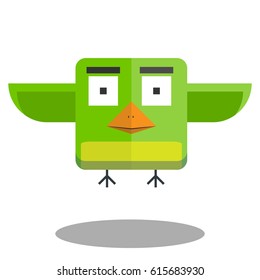 Funny cartoon bird. A crazy green bird. Character for applications