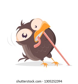funny cartoon bird pulling a worm