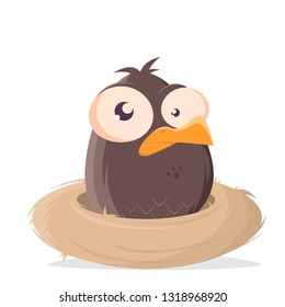 funny cartoon bird sitting in a nest