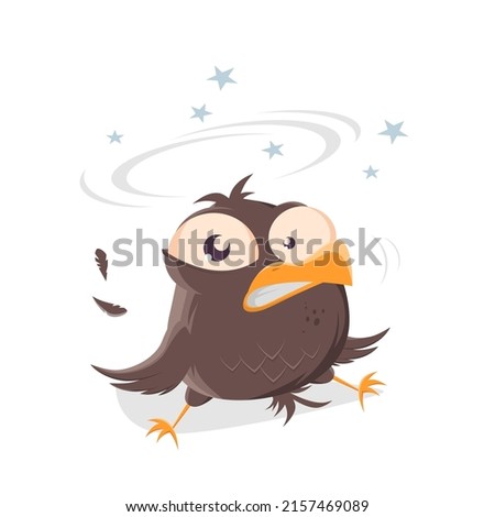 funny cartoon bird sitting on the floor after a crash