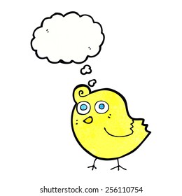 pájaro divertido de caricatura con burbuja de pensamiento