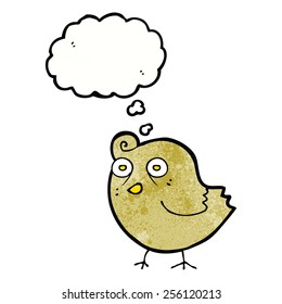 pájaro divertido de caricatura con burbuja de pensamiento