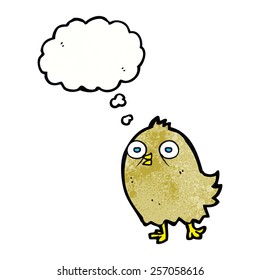 pájaro divertido de caricatura con burbuja de pensamiento