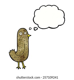 pájaro divertido de caricatura con burbuja de pensamiento