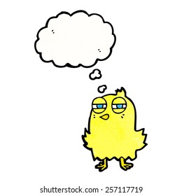 funny cartoon bird with thought bubble