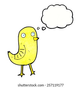 pájaro divertido de caricatura con burbuja de pensamiento