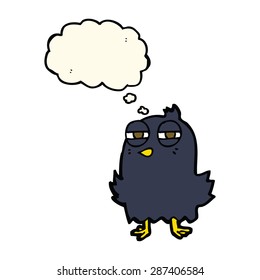 pájaro divertido de caricatura con burbuja de pensamiento