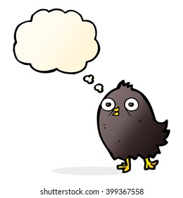 pájaro divertido de caricatura con burbuja de pensamiento