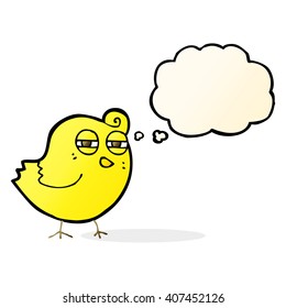 pájaro divertido de caricatura con burbuja de pensamiento