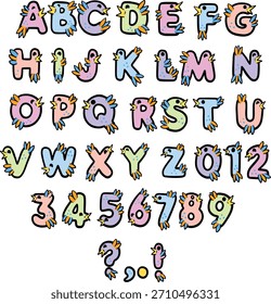 Divertido pájaro de dibujos animados tipografía letras de fuente ABC texto de Vector de dibujos animados