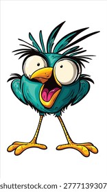 Funny Cartoon Bird Vector | Surprised Teal Bird Clipart