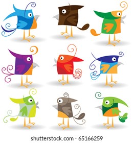 Funny cartoon birds collection