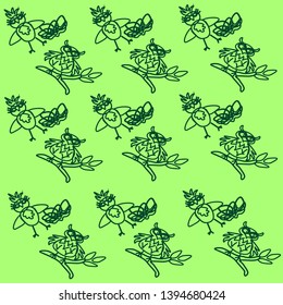 Funny cartoon birds pattern on light green background. 