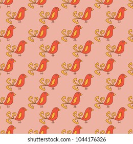 Funny cartoon birds, Seamless pattern with colorful hand drawn birds