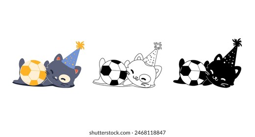 Funny cartoon birthday cat playing with a ball 