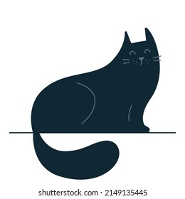 Funny cartoon black cat sitting.