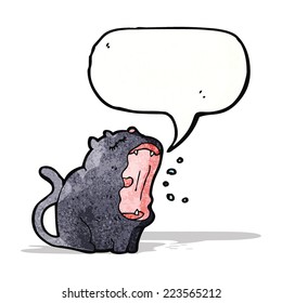 caricatura divertida gato negro con burbuja de habla